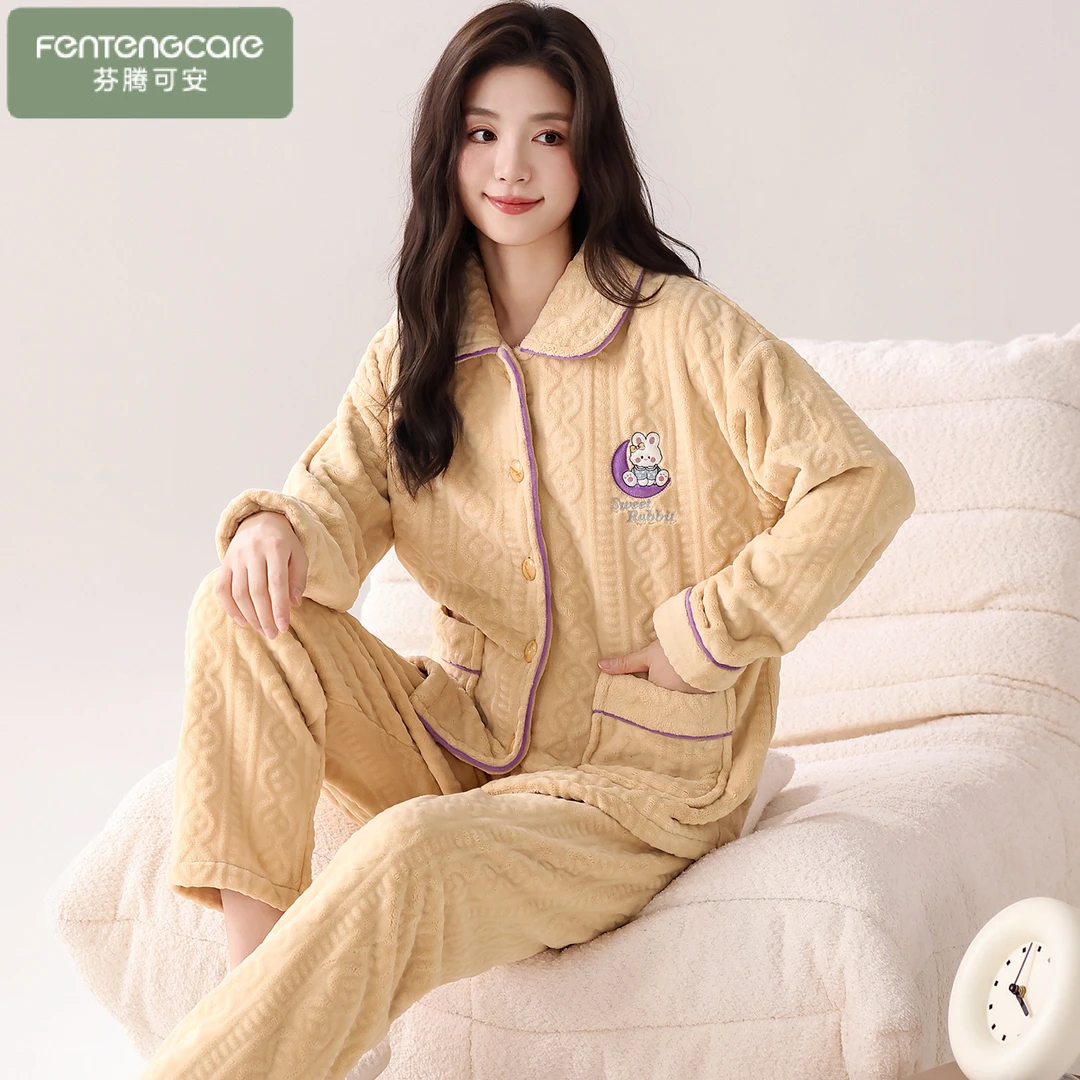 芬腾可安睡衣女款爆款2025新款法兰绒加绒保暖高级感秋冬款家居服