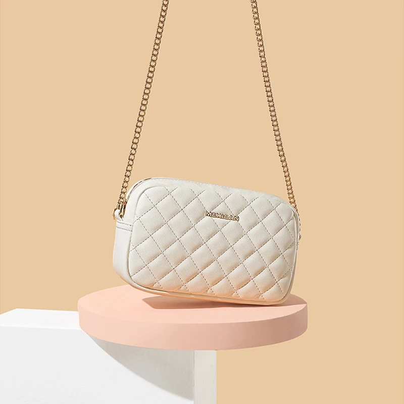 稻草人包包女包2025新款潮时尚流行百搭菱格斜夏天专用白色包包