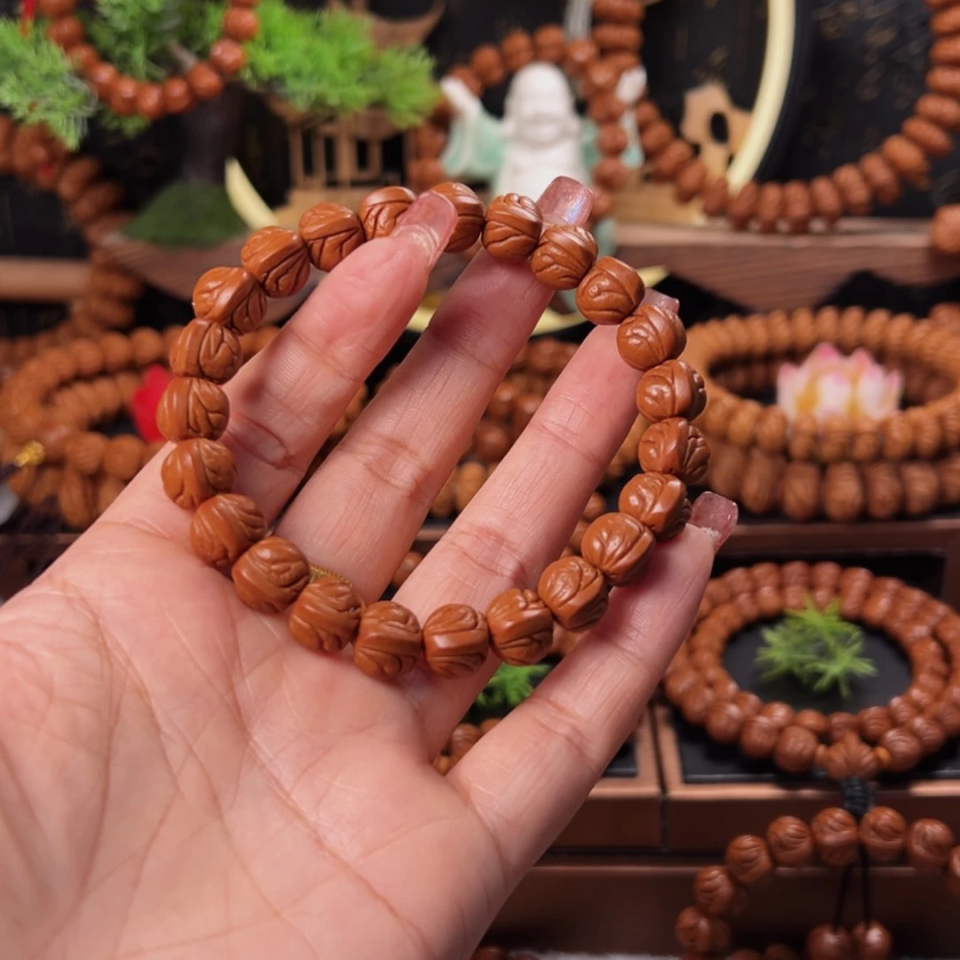 桃核手串12顶级玉龙脊单圈
