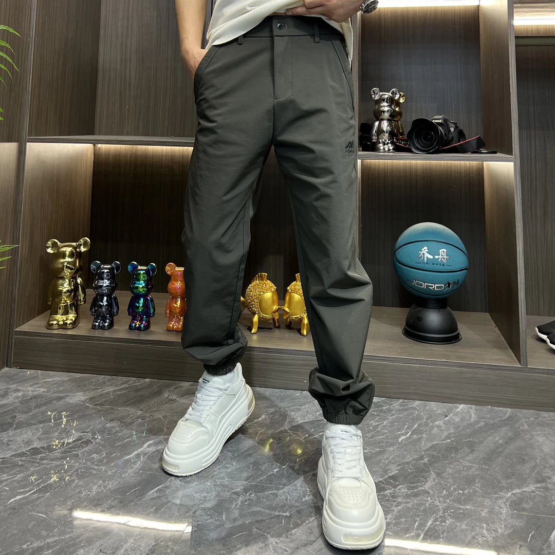 新款春季男士休闲裤拼接工装潮流运动百搭长裤薄款弹力1116