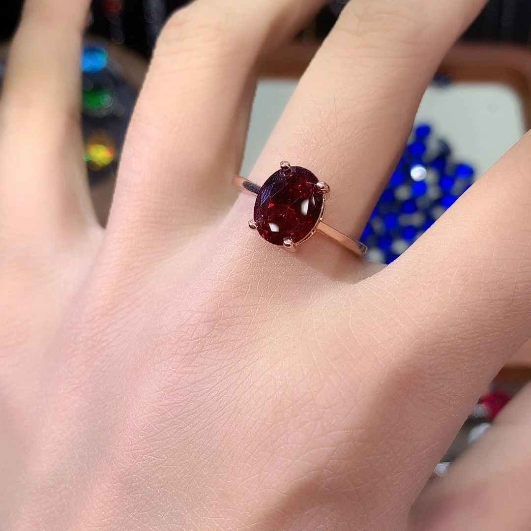 银S925镶嵌戒指石榴石玫瑰金810