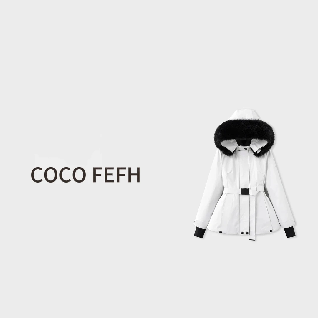 COCOFEFH【蒙家2w+】大毛领滑雪服秋冬季加厚防风保暖羽绒服户外