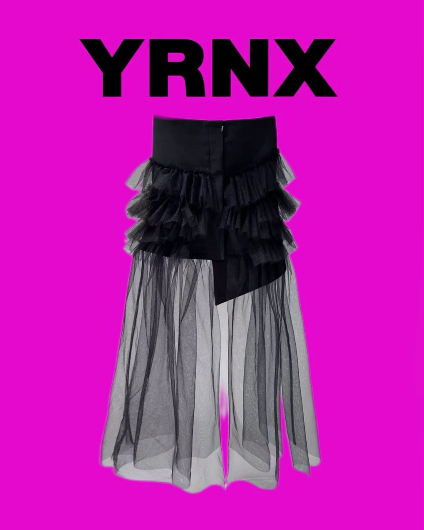 YRNX/伊然納暄 设计师【时尚之都】小众时尚百搭洋气中长款网纱半裙