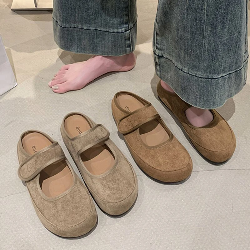 2025春季新款包头拖浅口时尚单鞋豆豆鞋女鞋半拖玛丽珍外穿勃肯鞋