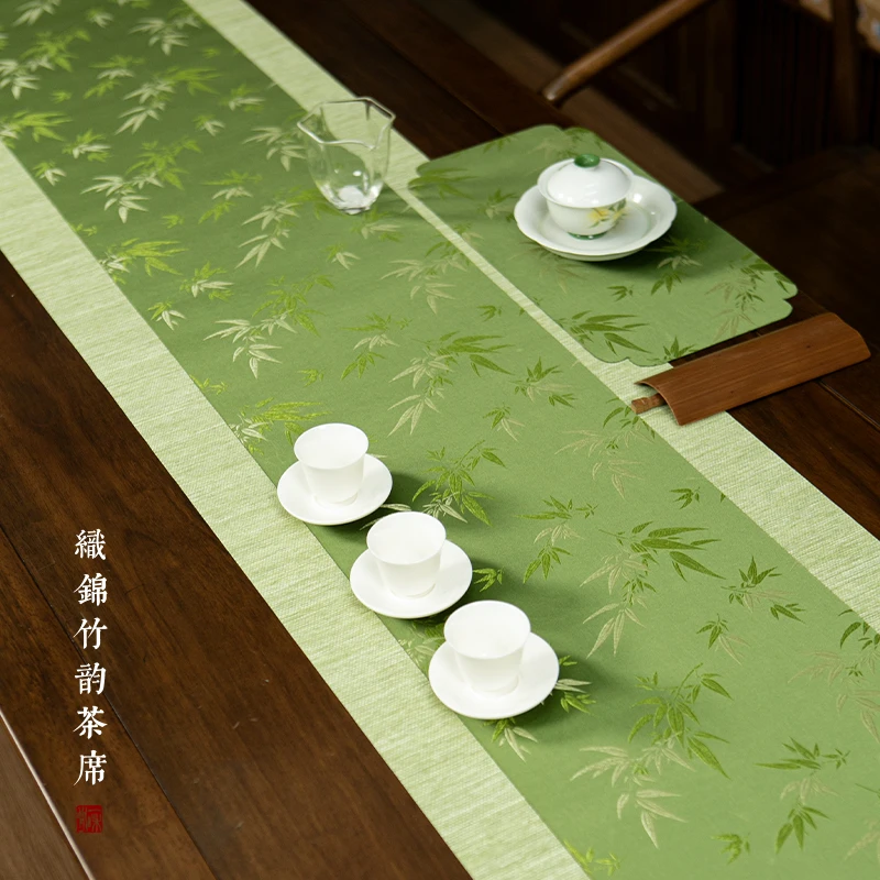 厦亨工坊织锦竹韵茶席防水桌旗中式禅意茶桌布高档布料茶道茶桌垫