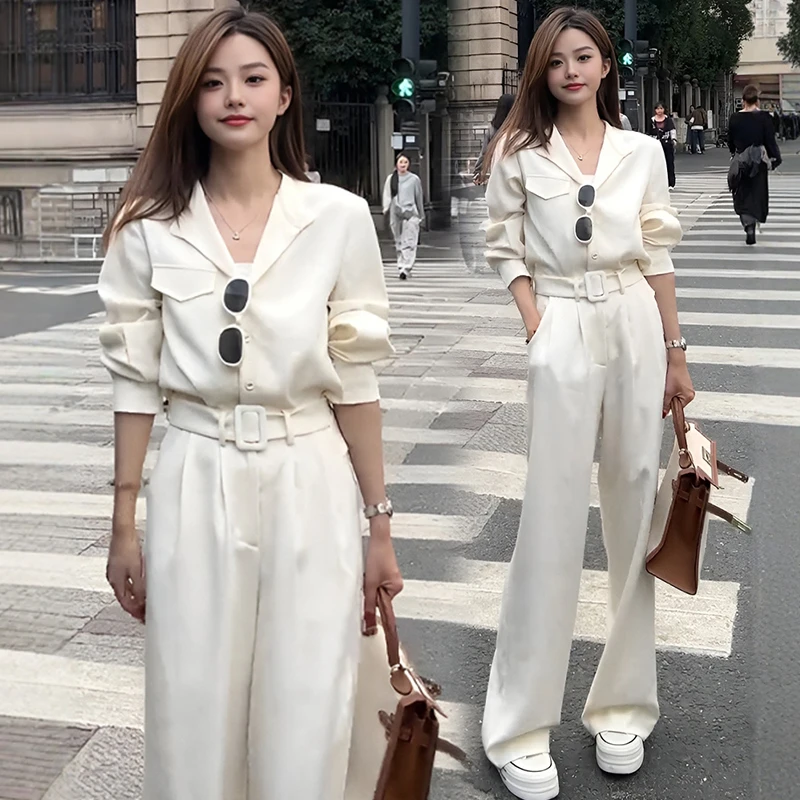 法式温柔系独特小翻领设计感别致2025春秋新款休闲衬衫裤子两件套