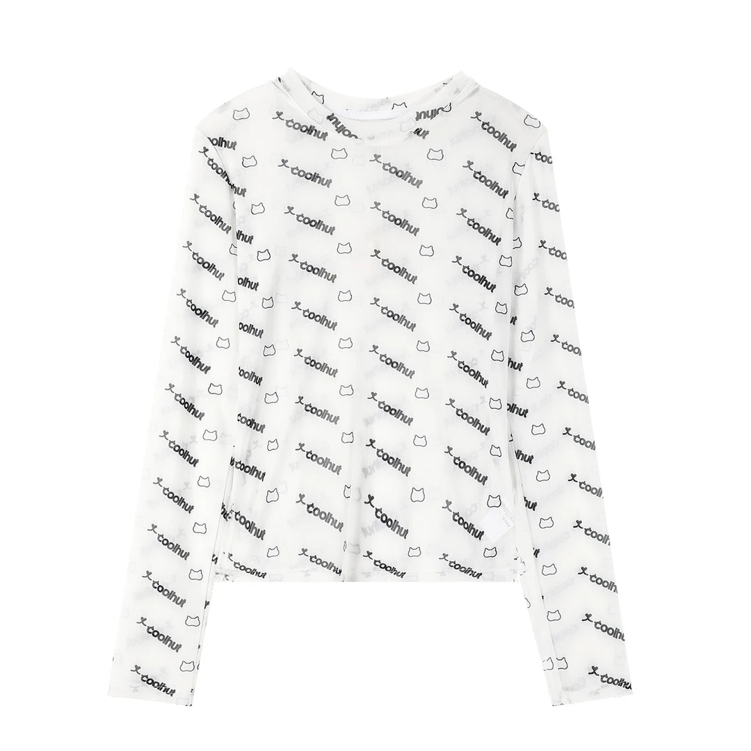 【云C专属】满印复古打底衫春季圆领百搭网纱女式打底衫CLA8069U