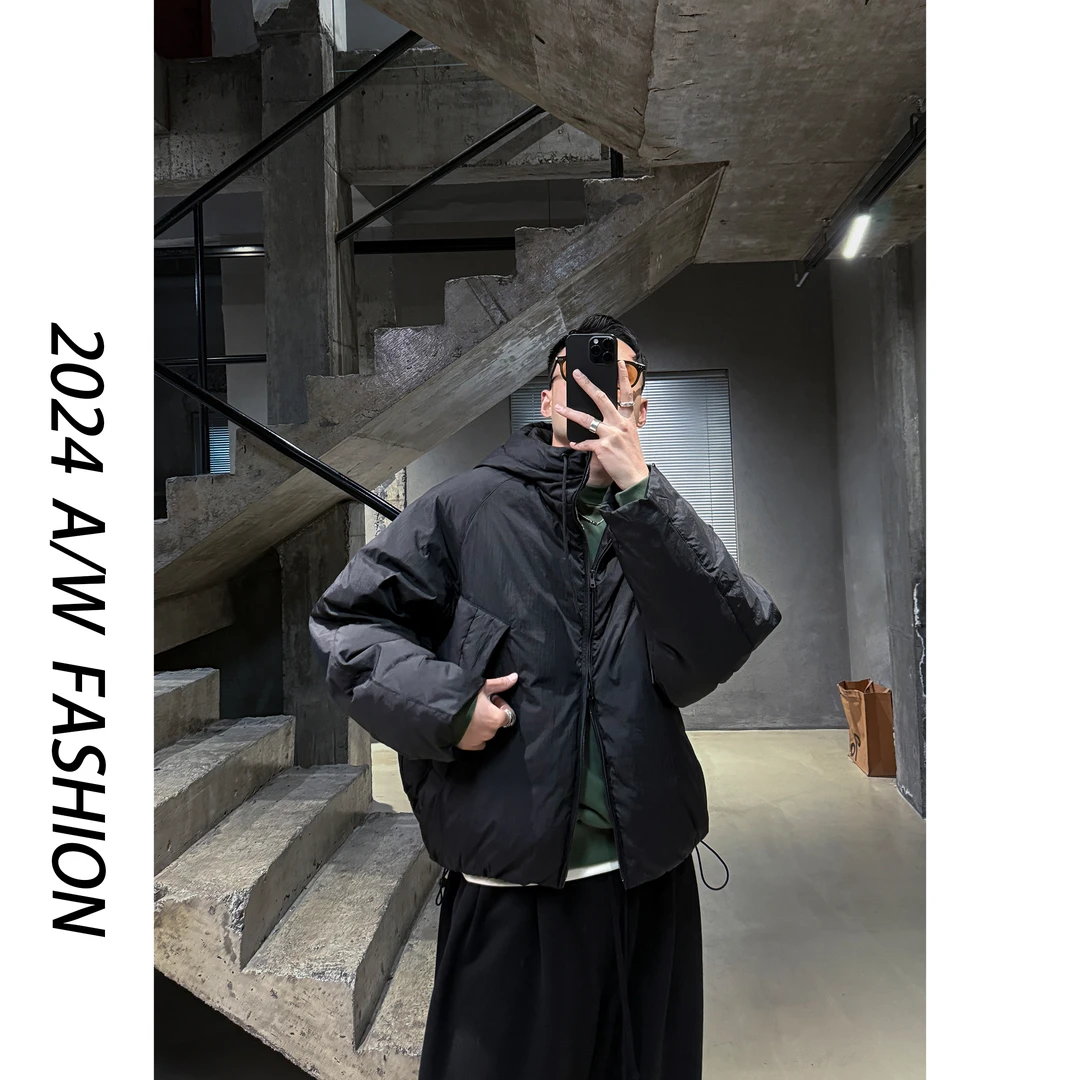 【叶继枫】黑标 90绒极简短款廓型设计师立裁插肩袖保暖连帽羽绒服