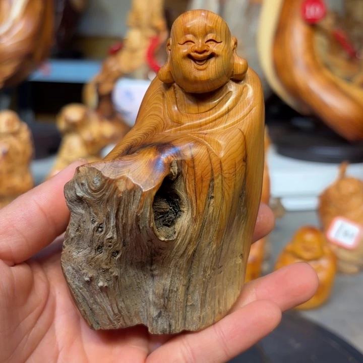 柏木（崖柏）弥勒佛手把件掌中宝