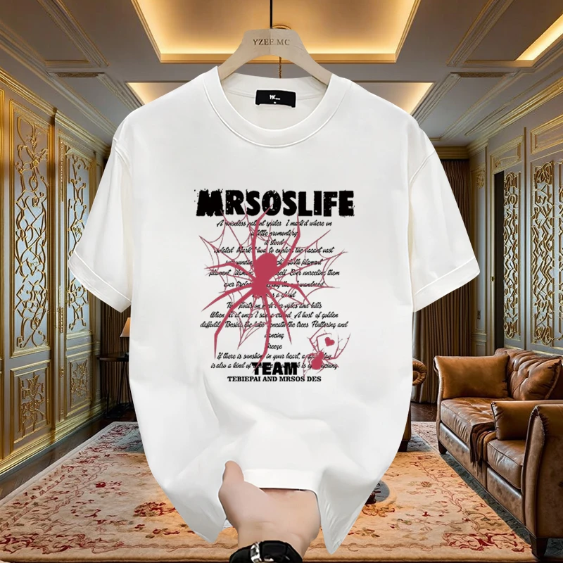 2025美式潮牌夏季新款男士纯棉短袖T恤时尚休闲个性百搭圆领上衣