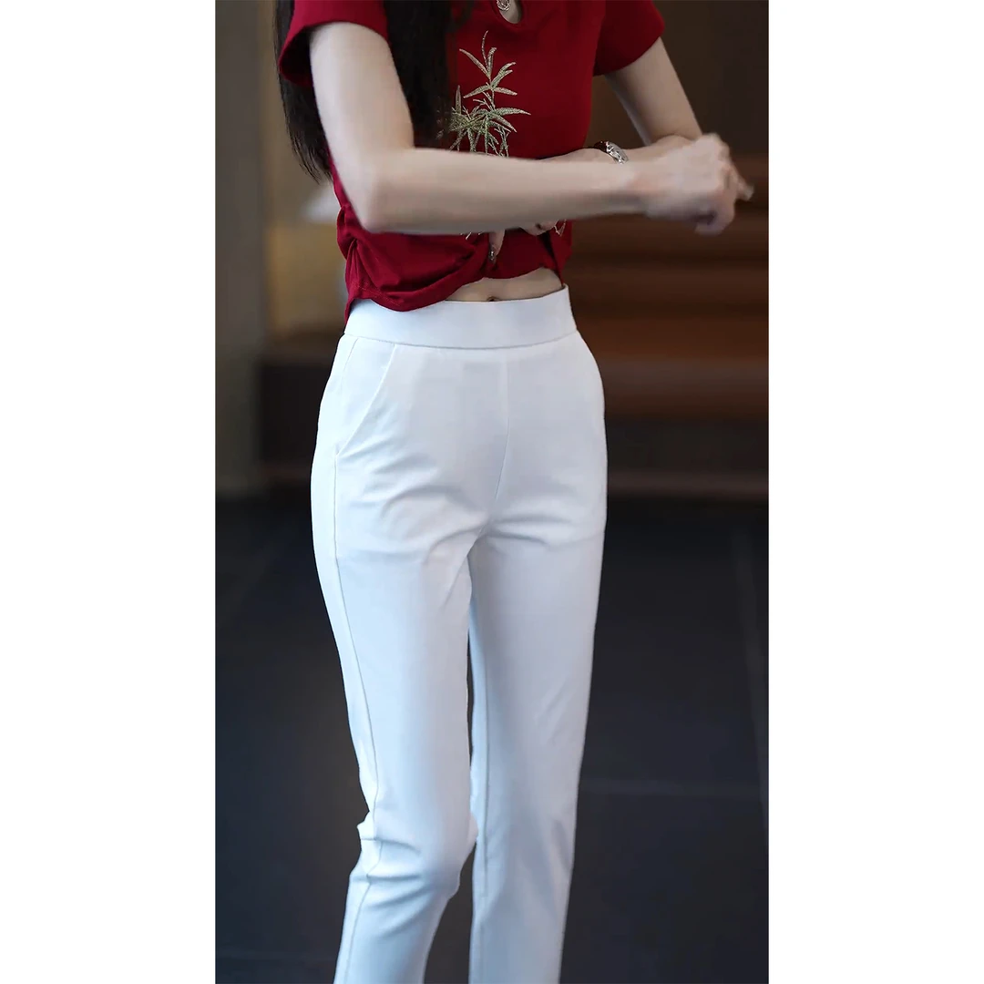 哈伦裤长裤薄款高腰休闲裤显瘦修身女装时尚气质白色直筒女裤百搭