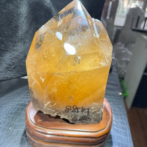 巴西天然老姜黄水晶原石柱子摆件招财消磁水晶办公室客厅玄关装饰