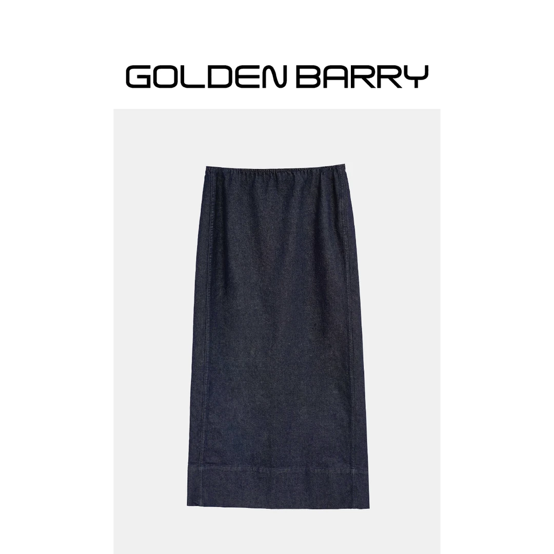 GOLDENBARRY|315078女装复古百搭显瘦开衩牛仔半裙