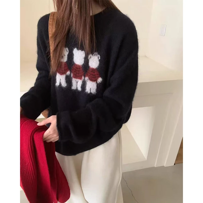 拜拜熊」敲可爱~冬季圆领卡通小熊针织衫时尚休闲套头毛衣-5635