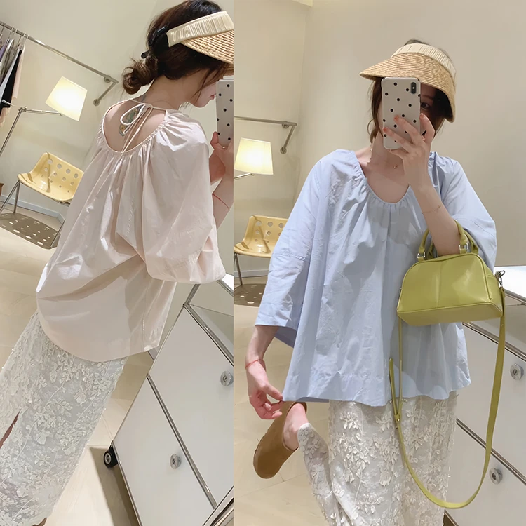 KB62露背系带极简廓形中袖小衫