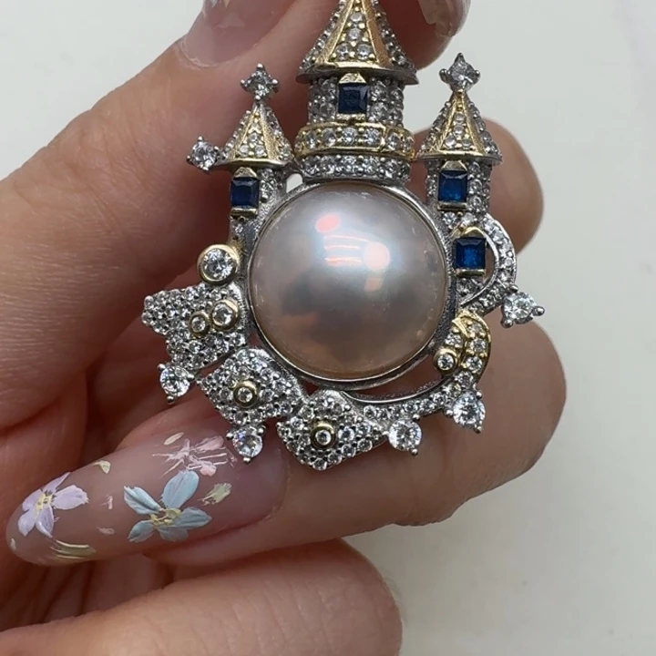 银S925镶嵌拼合珍珠（马贝珠）颈饰