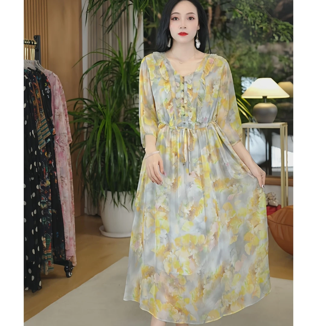 2025#暗夜繁华#高定桑蚕丝双层连衣裙#1879#HX#120