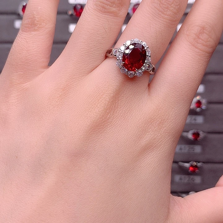 戒指红宝石银S925镶嵌