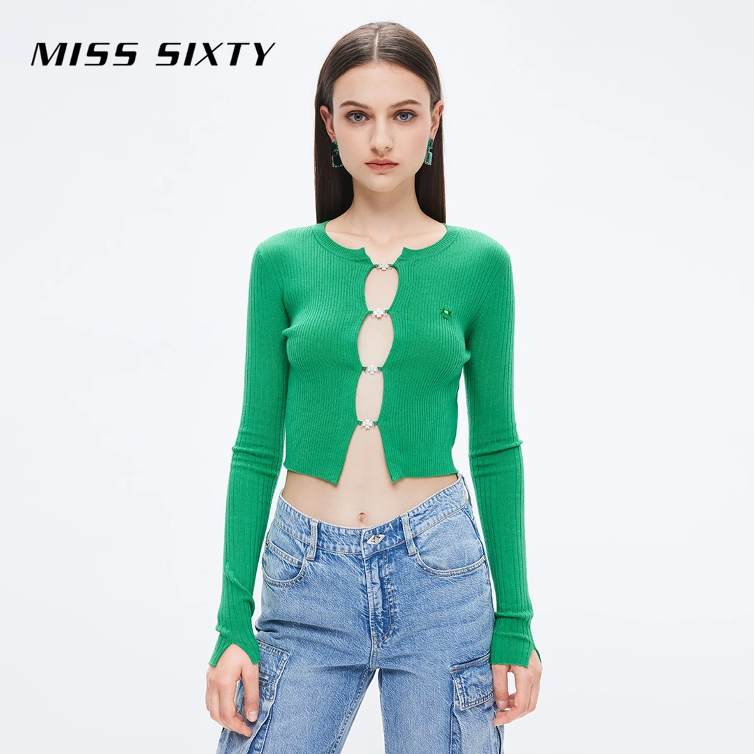 【赵老板专属】Miss Sixty秋季新款毛织外套圆领镂空性感开衫0750