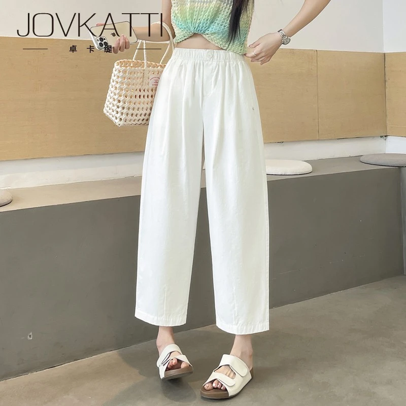 白色哈伦裤女高腰夏季2025新款宽松休闲罗卜裤显瘦老爹小个子九分