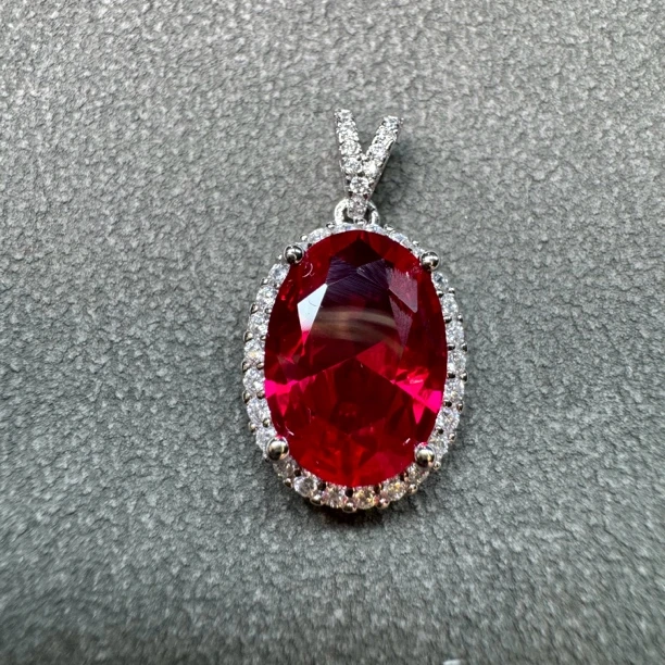 高订典藏缅甸鸽血红宝石吊坠带链S925银镀金气质轻奢女神