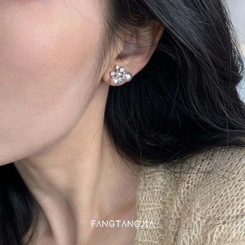 铜合金耳饰 超闪锆石珍珠耳钉女时尚小众甜美可爱气质百搭耳环