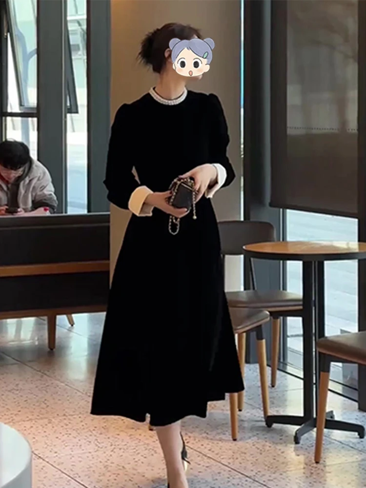 大码复古连衣裙秋季2025新款女装胖mm法式设计感收腰显瘦长短裙子