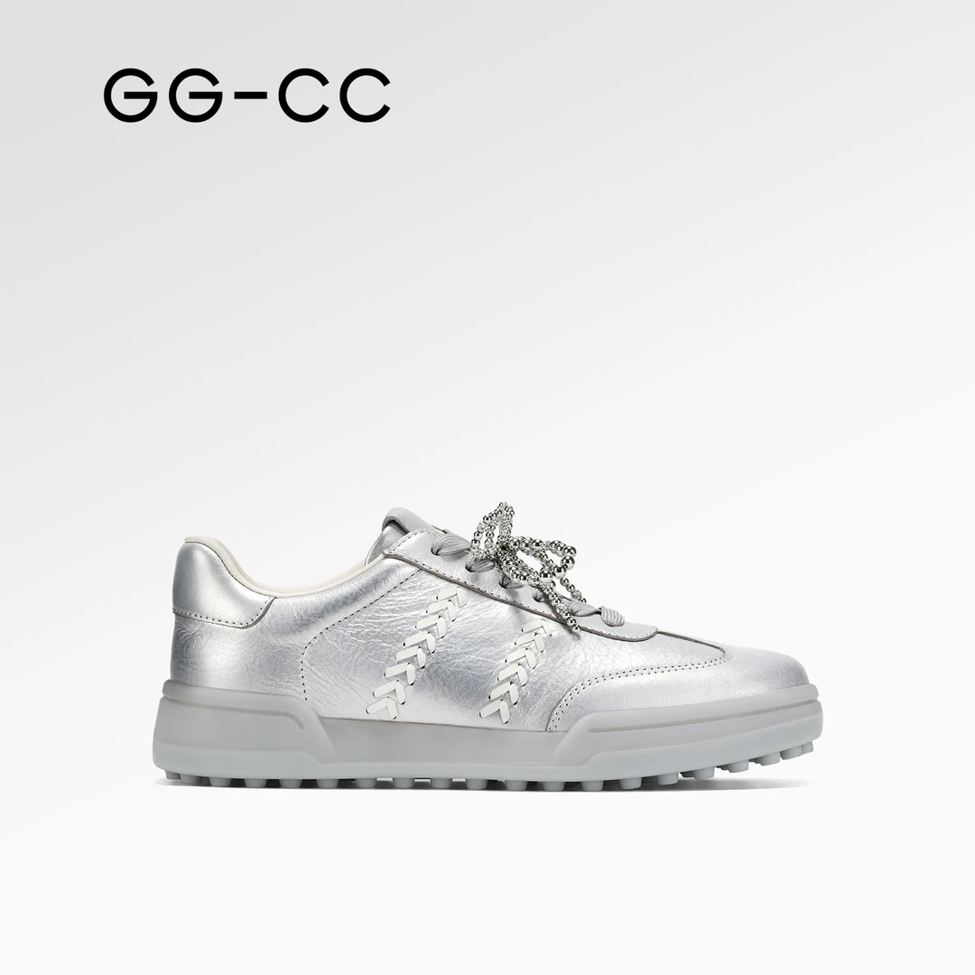 GG-CC【芭蕾音符】2025春季新款时尚平底银色百搭休闲德训鞋7452