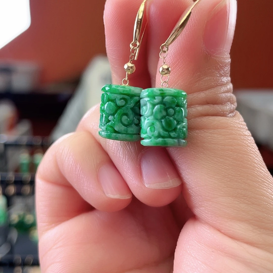 翡翠18K金镶嵌耳饰饰品