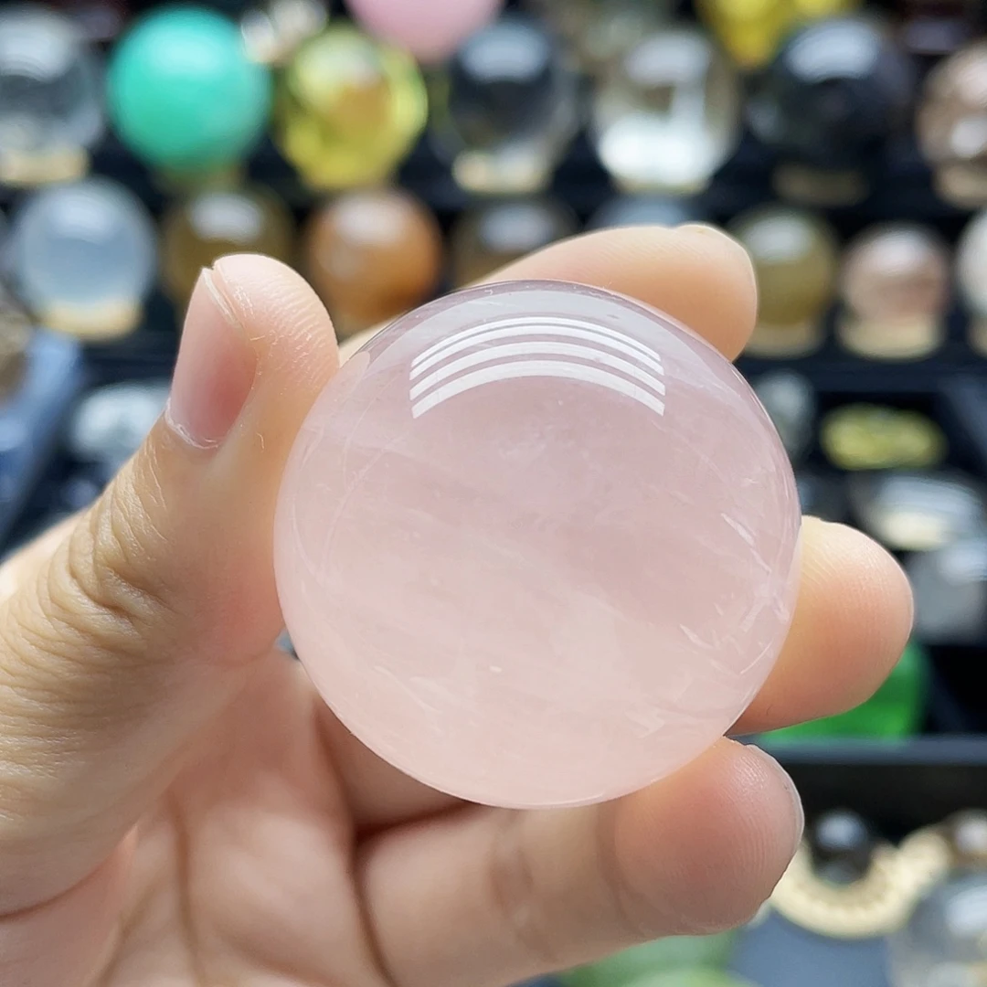 水晶珠宝半成品未镶嵌天然粉水晶36.7mm