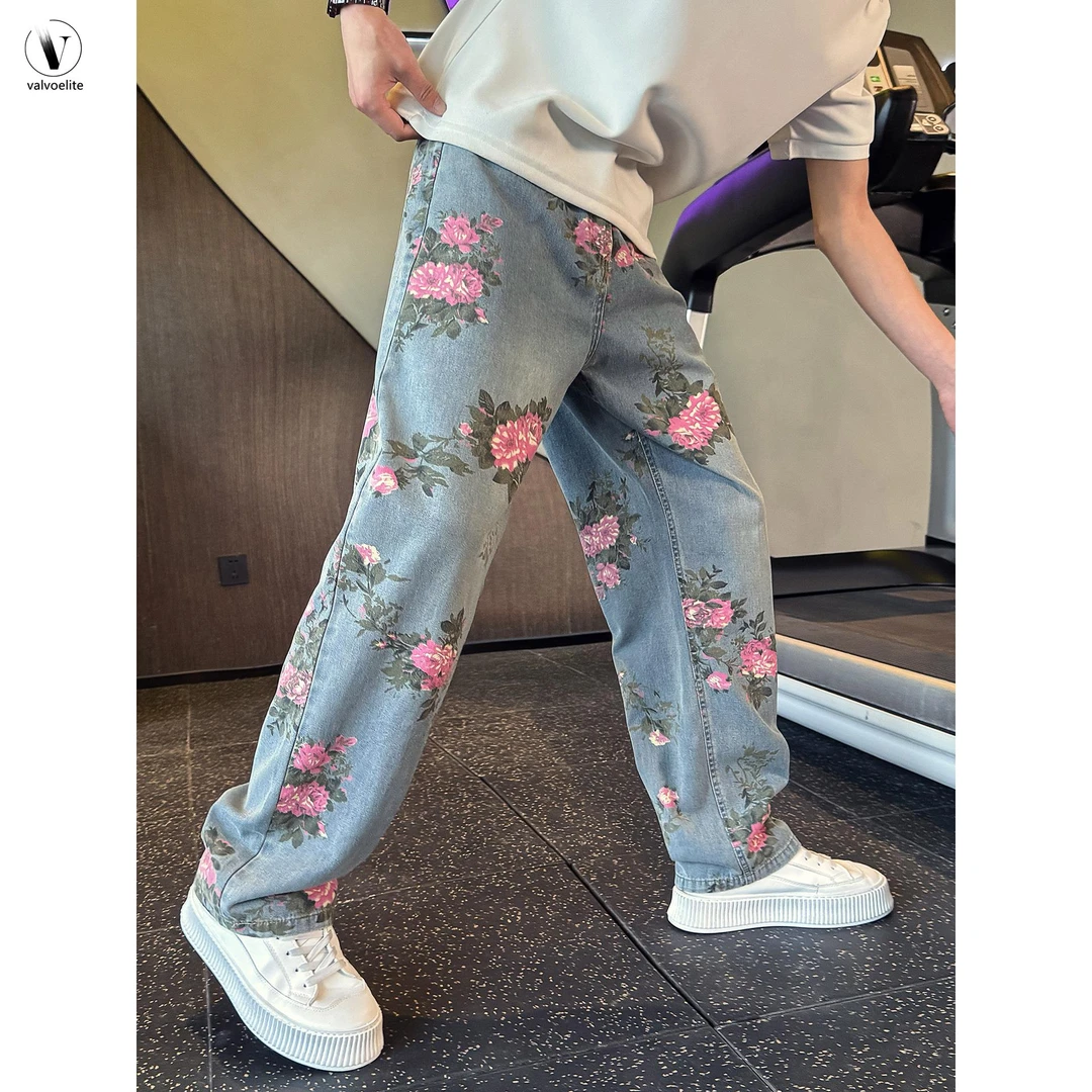 VALVOELITE痞帅花裤子男款春秋季牛仔裤宽松运动裤新款设计休闲裤