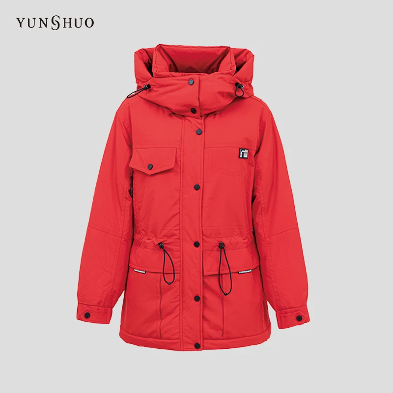 YUNSHUO工装羽绒服女冬季新款保暖连帽冲锋羽绒衣816094