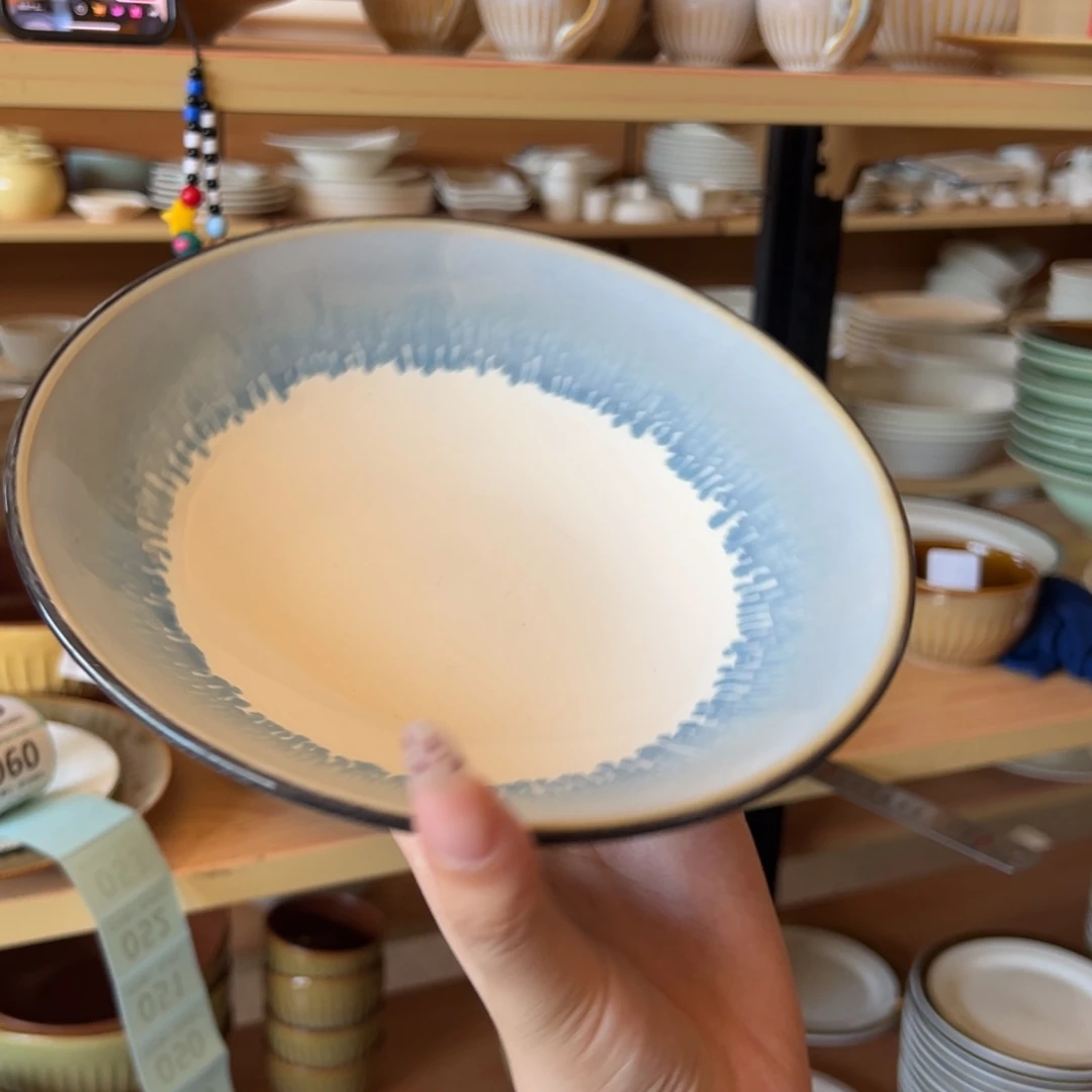 新骨瓷044微瑕流韵水蓝7.5寸矮口菜碗