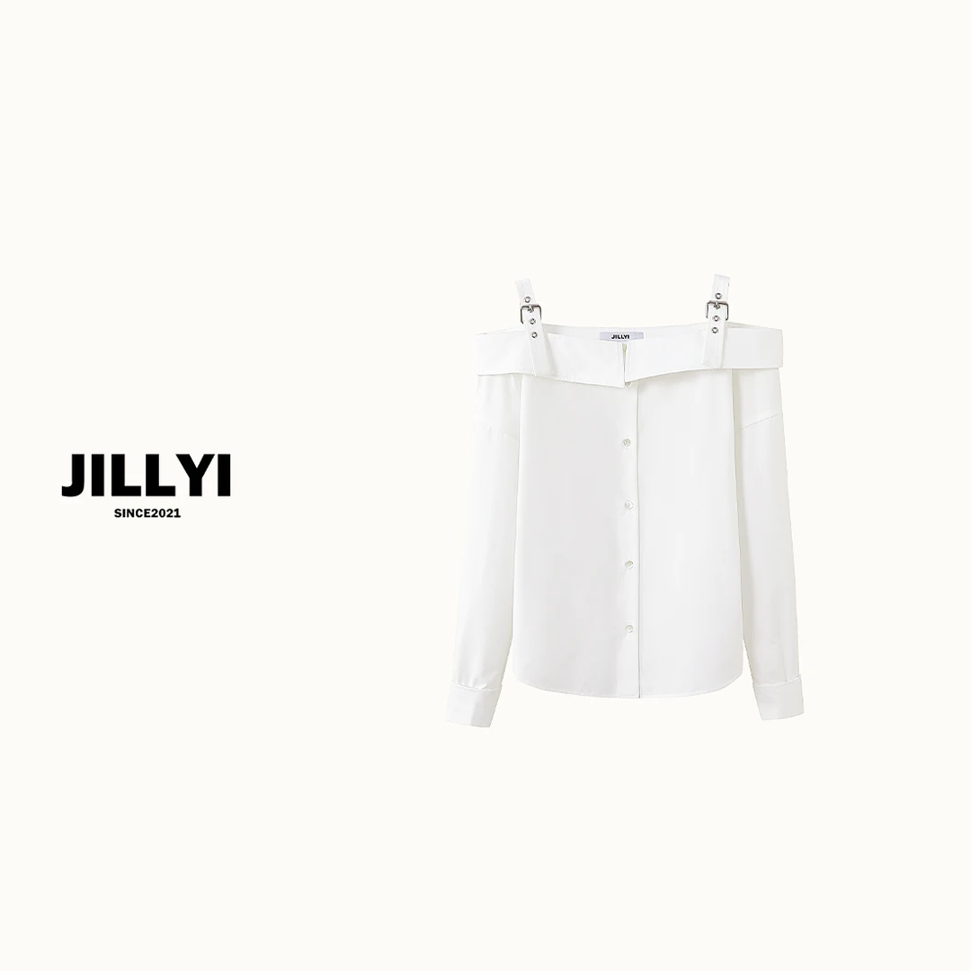 JILLYI【法式恋人】白色吊带辣妹风时尚衬衫纯欲气质百搭