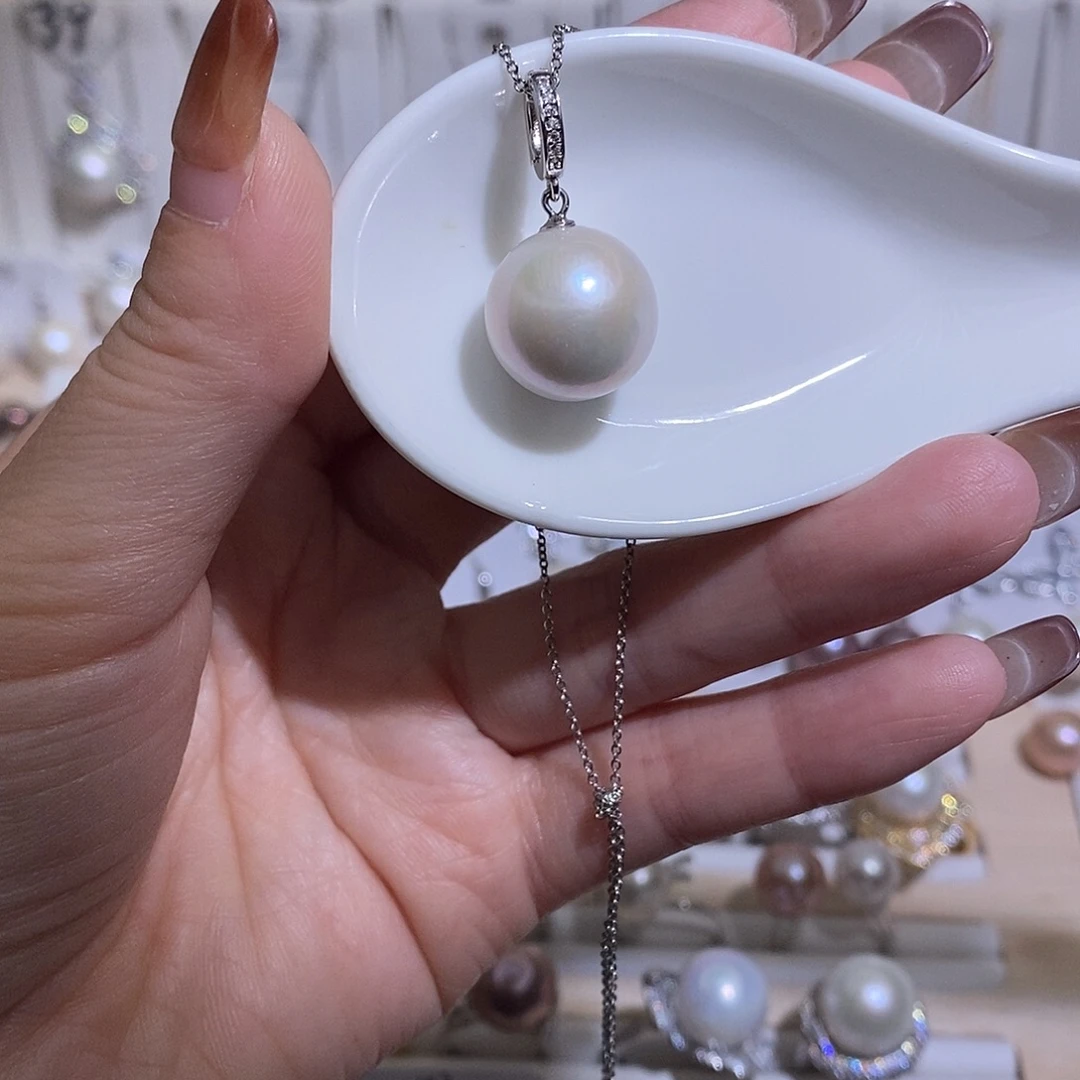 淡水珍珠银S925镶嵌吊坠(赠链)w14.8