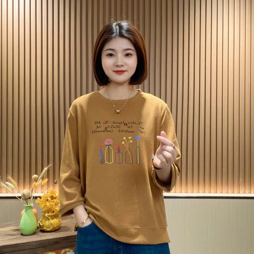 【艾米轩推荐】初夏七分袖t恤重工刺绣舒适透气百搭显瘦x2684