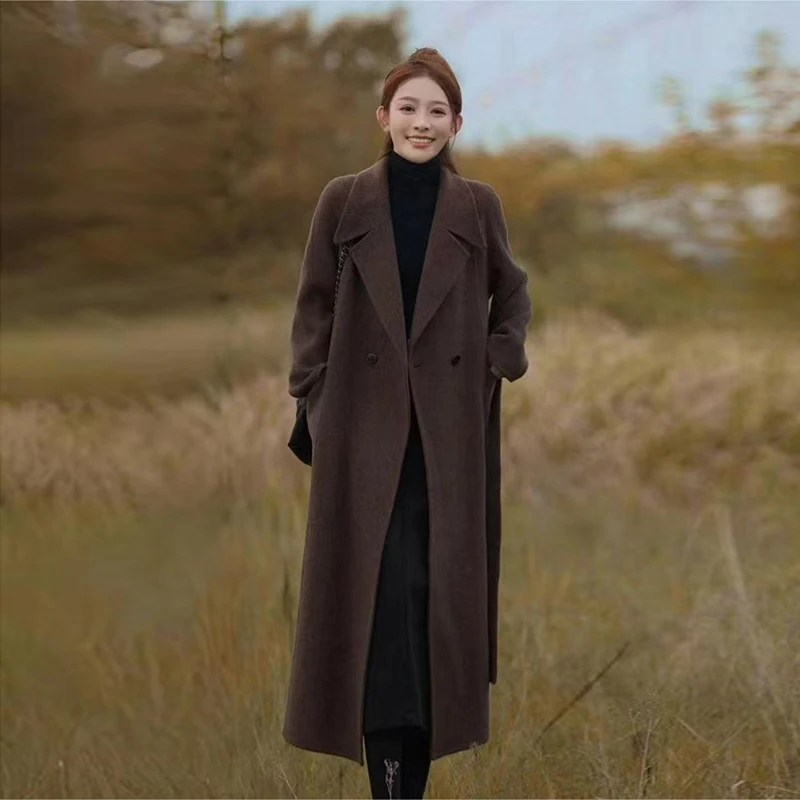 双面羊绒大衣女2025冬季新款时髦洋气过膝长款西装领加厚毛呢外套