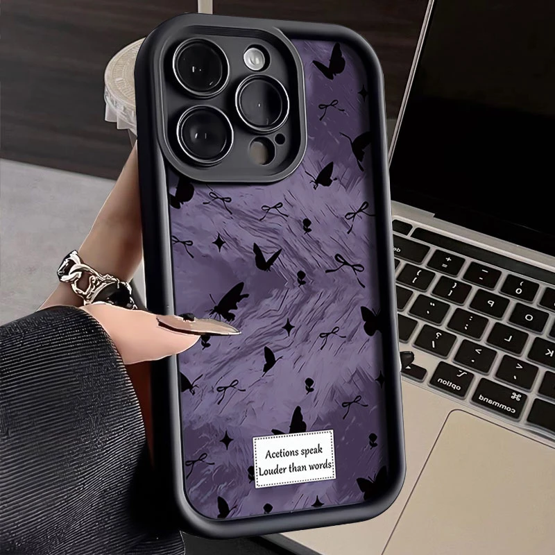 紫色蝴蝶适用iphone16苹果手机壳15promax金刚砂14软13全包1211