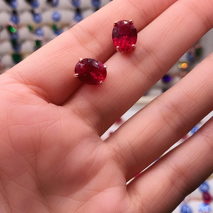 红宝石耳饰银S925镶嵌111