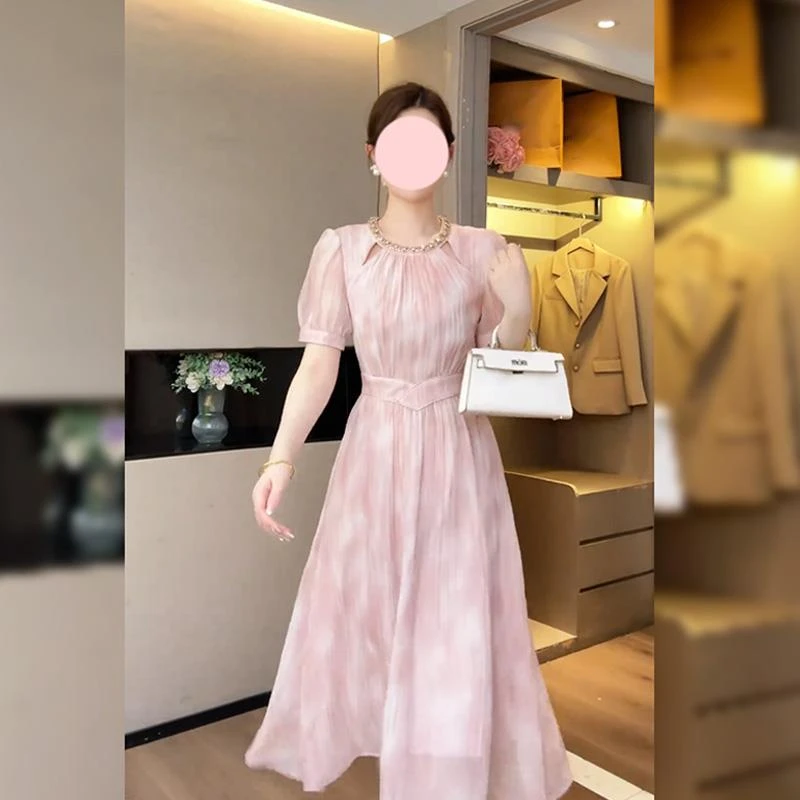 恋人心动 原创轻奢钉珠气质显瘦长连衣裙收腰大摆长裙气质名媛女