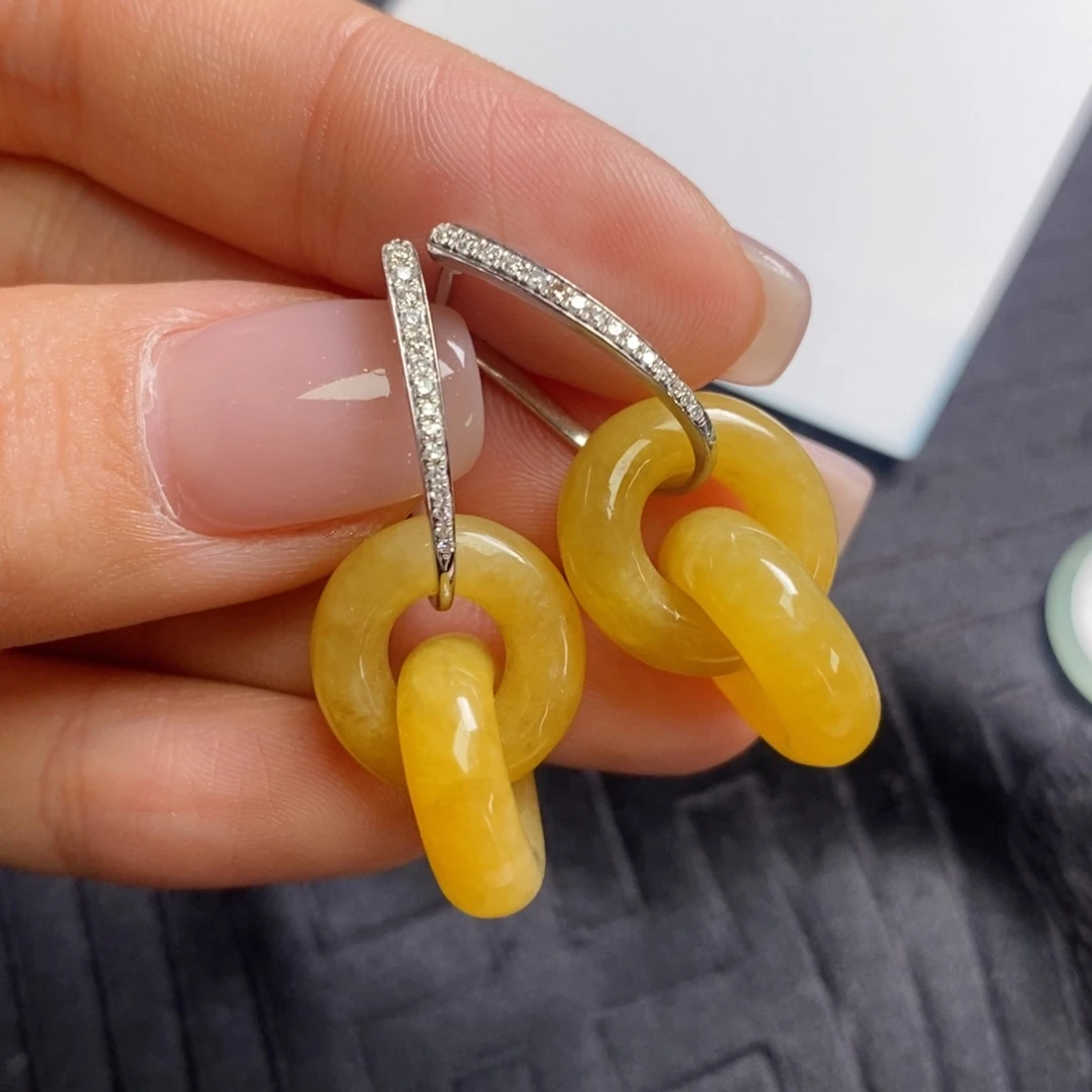 翡翠18K金镶嵌耳饰耳包➕双环