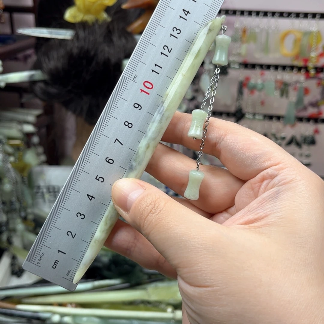 蛇纹石玉未镶嵌发饰长度15厘米左右