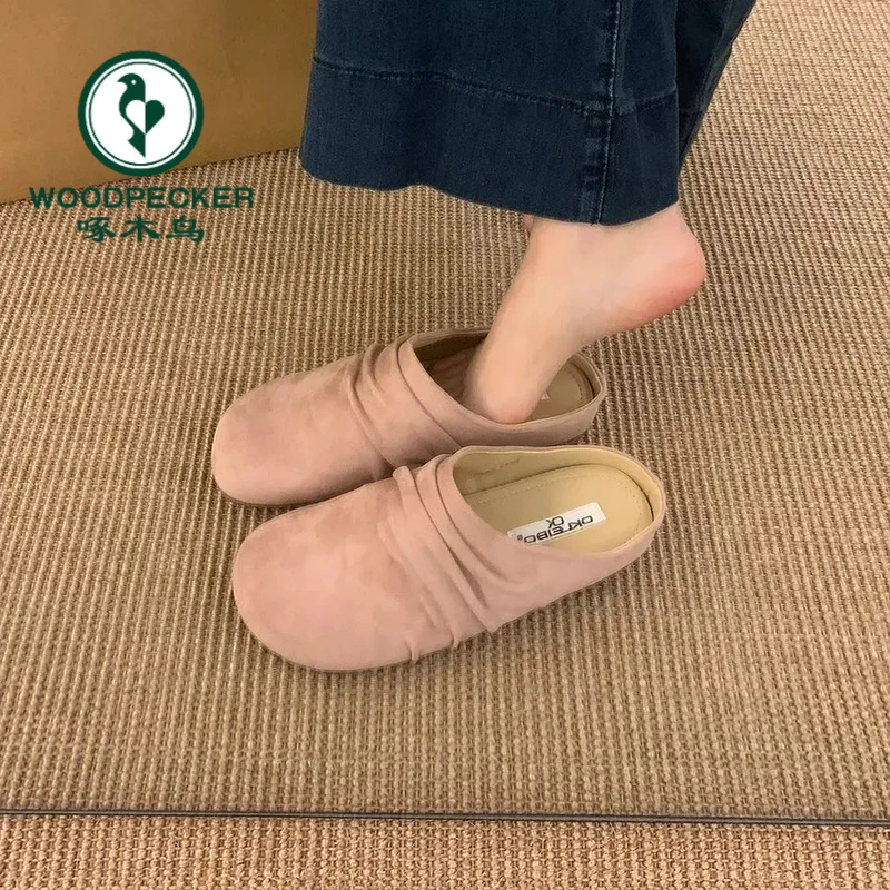 啄木鸟厚底勃肯鞋女2025春季新款复古外穿百搭圆头森系包头半拖鞋