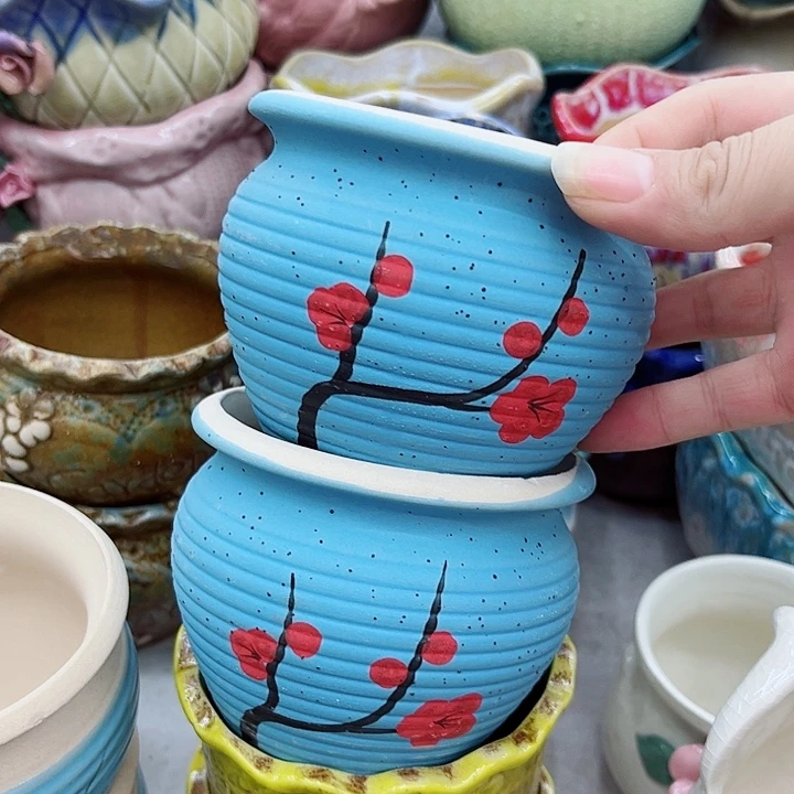 多肉绿植陶瓷花盆9.9包邮，有孔