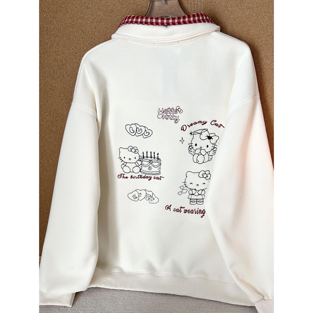 美式学院polo刺绣衬衫卫衣春秋新款小个子宽松两件拼接外套上衣