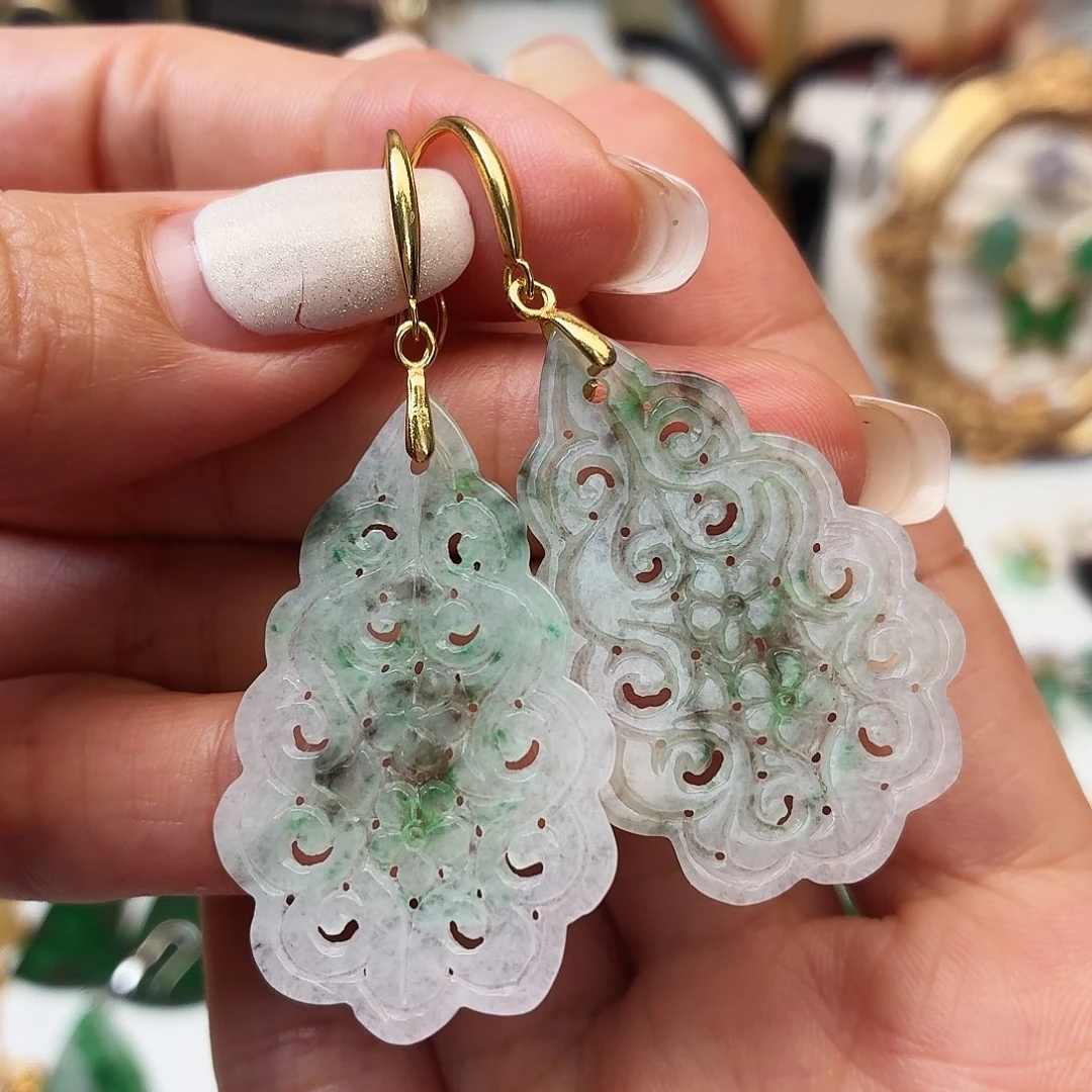 翡翠银S925镶嵌耳饰