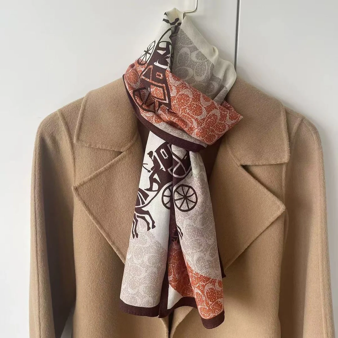 【马车】长巾秋冬新款丝毛飘带围巾女时髦单层真丝羊毛百搭护颈