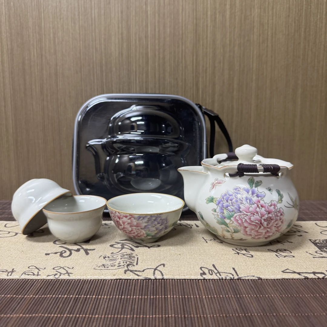 BY067汝窑牡丹花旅行茶具D