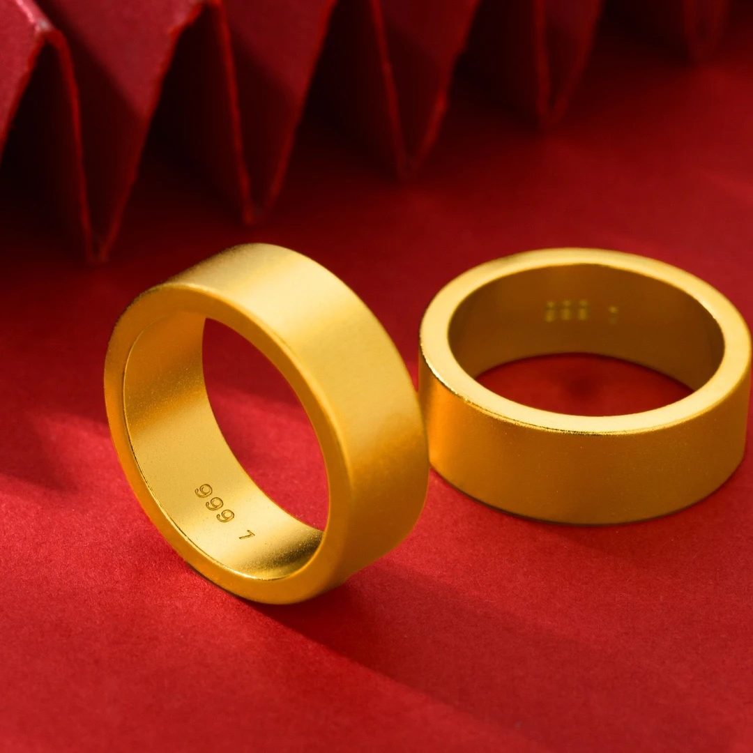 合金戒指 【素圈戒指】手工古法磨砂传承光面金素圈素款经典实心