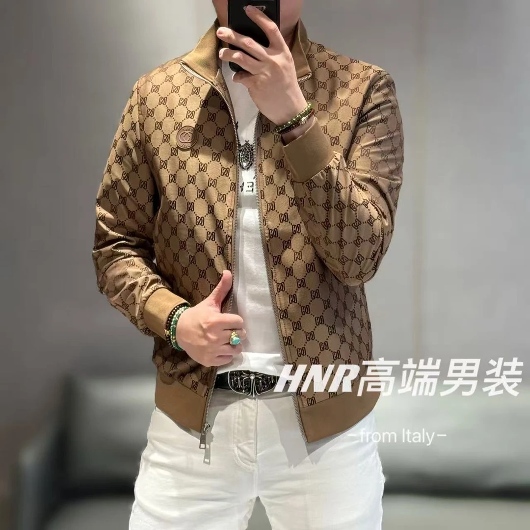 高端定制全提花面料简约轻奢男士春款拉链夹克7169